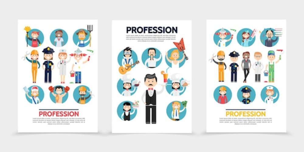 平面职业小册子设计 为设计师、农民、建设者、医生、警察、画家与邮递员打造专业形象